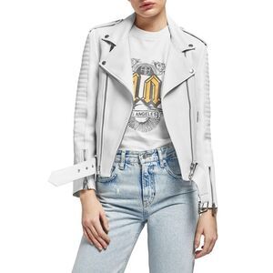 ANINE BING Cassidy Leather Moto Jacket White Large NEW
